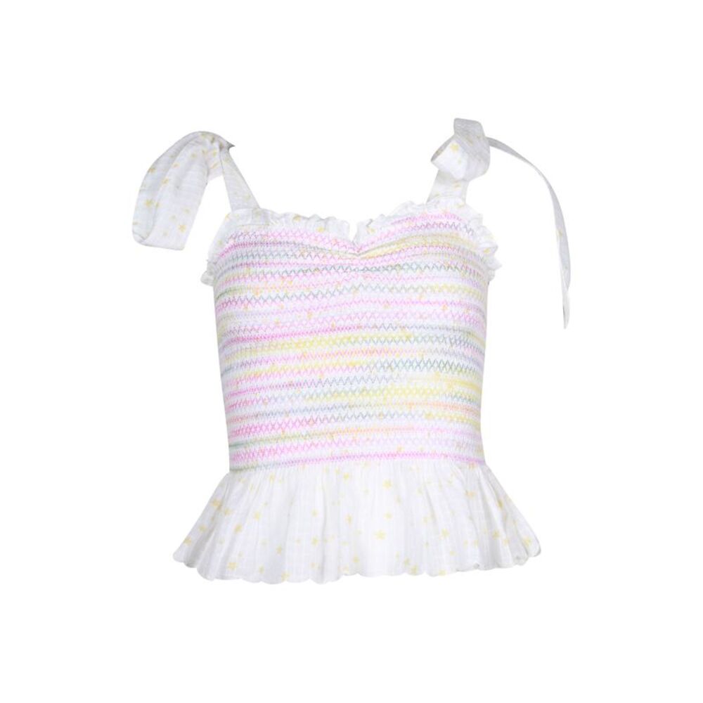LOVESHACKFANCY Bucky Shirred Top in White Cotton